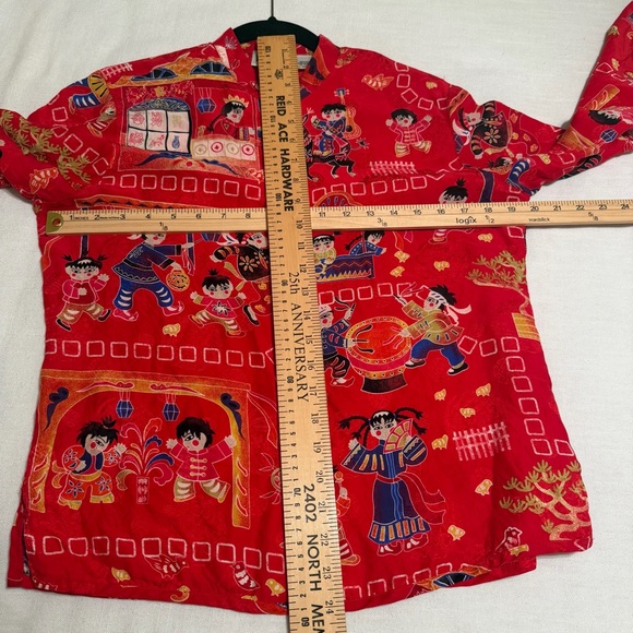 Vtg Chicos Design Blouse Button Womens 1 Medium Red Silk Asian 90s Y2K Unique - Picture 5 of 10